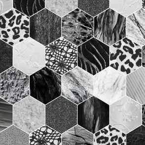 textured hexagons - black and white