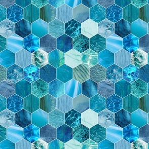 textured hexagons - blue - medium