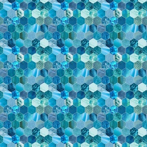 textured hexagons - blue - small