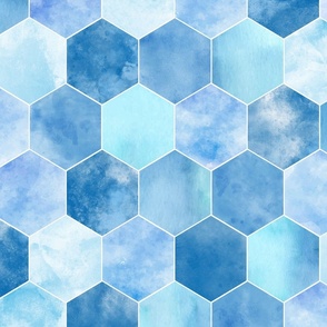 watercolor hexagons - blue