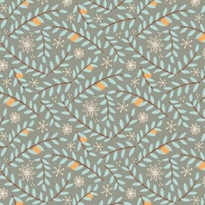 M- branches with oranges on grey - Nr.1. Coordinate for Peaceful Forest- 5"fabric / 3" wallpaper