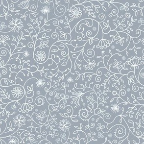 Flower doodles white on grey