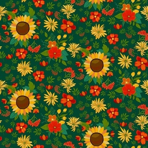 autumn flowers on dark green | medium