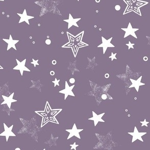 Celestial bodies, many white stars on a  purple background