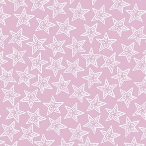 Celestial bodies, large white stars on a lilac background