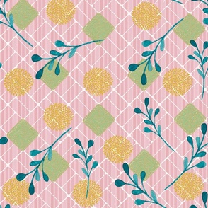 Pink Tiles Floral Turquoise