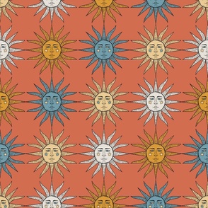 Lino Striped Sun Pattern Coral BG