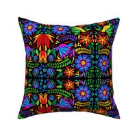 Mexican Floral, Folk Art, Traditional Mexican Pattern. Bright Mexican Floral pattern on Dark Background