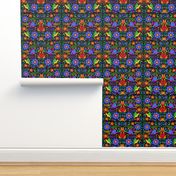 Mexican Floral, Folk Art, Traditional Mexican Pattern. Bright Mexican Floral pattern on Dark Background