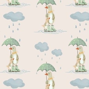 Mummy Duck in Polka Dot Wellies with Umbrella Rain Spring Autumn