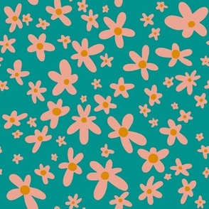 Dizzy Daisy Scatter - Surf Teal, Pink Shoelaces, Goldenrod 