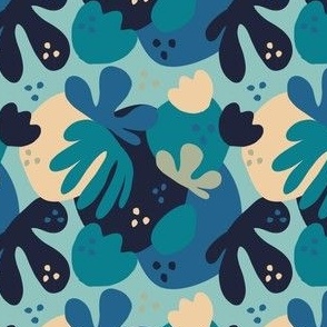 Blue Hippies // Normal Scale // Groovy Vibe // Shapes // 60s style // Beige Navy Blue Background 