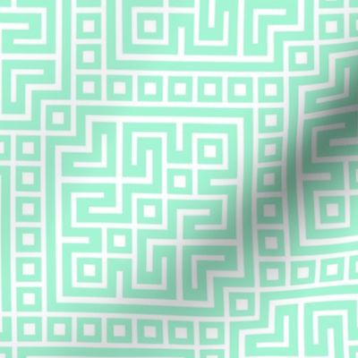 Geometric Grid Greek Boxes // White Overlay on Aqua