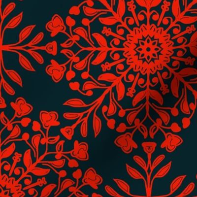Bohemian Floral Kaleidoscope in Red and Black