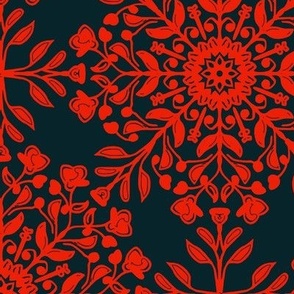 Bohemian Floral Kaleidoscope in Red and Black