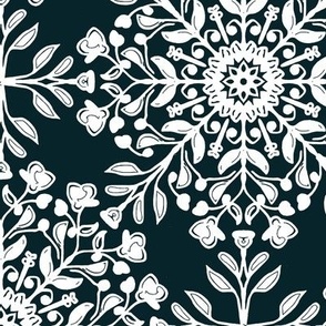 Bohemian Floral Kaleidoscope in Black and White