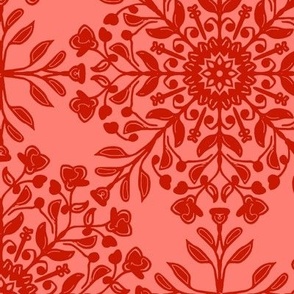 Bohemian Floral Kaleidoscope in Pink and Red