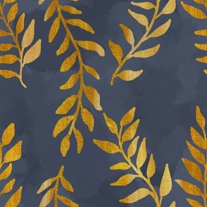 Golden leaves on navy blue