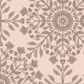 Bohemian Floral Kaleidoscope in Gray and Pinkish Beige