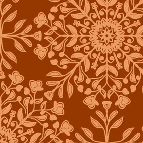 Bohemian Floral Kaleidoscope in  Peach and Rust Brown