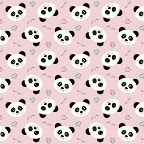 Cute baby panda faces on cotton candy pink