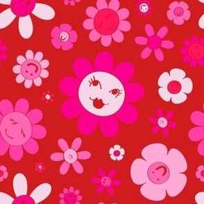 Happy Daisies in Lovecore Red + Pink