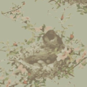 Cheryl Berry Vintage Floral Bird Nest Tea Green