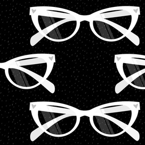 White Cateye Glasses on Black - XL