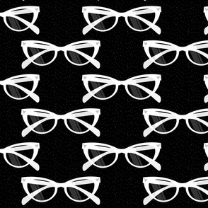 White Cateye Glasses on Black