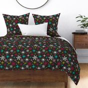 Stardust  - Retro Christmas Snowflakes and Stars - Black Large Scale