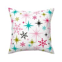 Stardust  - Retro Christmas Snowflakes and Stars - White Large Scale