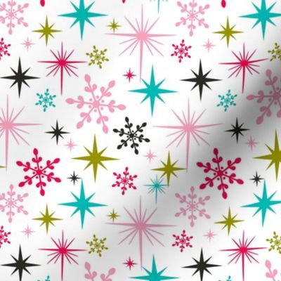 Stardust  - Retro Christmas Snowflakes and Stars - White Regular Scale
