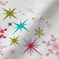 Stardust  - Retro Christmas Snowflakes and Stars - White Regular Scale