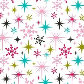 Stardust  - Retro Christmas Snowflakes and Stars - White Regular Scale