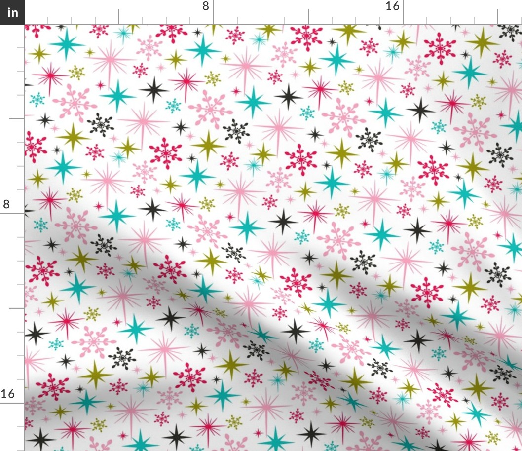 Stardust  - Retro Christmas Snowflakes and Stars - White Regular Scale