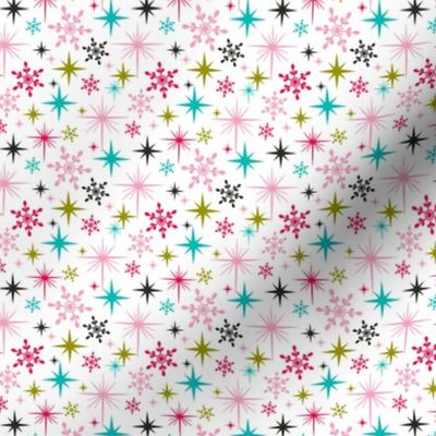 Stardust  - Retro Christmas Snowflakes and Stars - White Small Scale