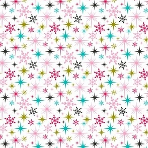 Stardust  - Retro Christmas Snowflakes and Stars - White Small Scale