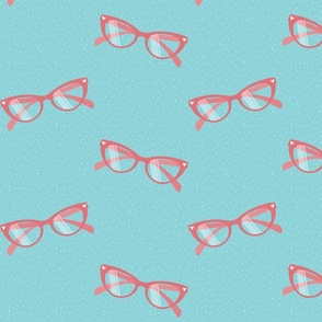 Pink Cateye Glasses on Teal