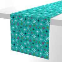 Stardust  - Retro Christmas Snowflakes and Stars - Aqua Regular Scale
