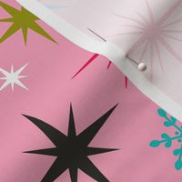 Stardust  - Retro Christmas Snowflakes and Stars - Pink Large Scale