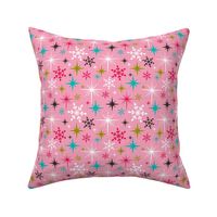 Stardust  - Retro Christmas Snowflakes and Stars - Pink Regular Scale