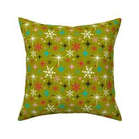 Stardust  - Retro Christmas Snowflakes and Stars - Green Regular Scale