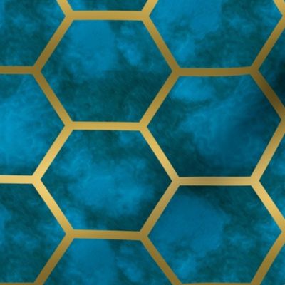 Gold Turquoise Honeycomb Pattern Tile