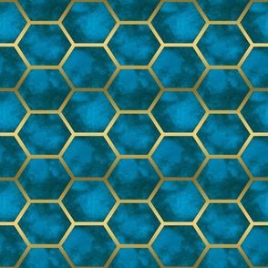 Gold Turquoise Honeycomb Pattern Tile