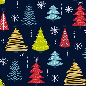 Christmas Trees - Deep Blue Large Scale