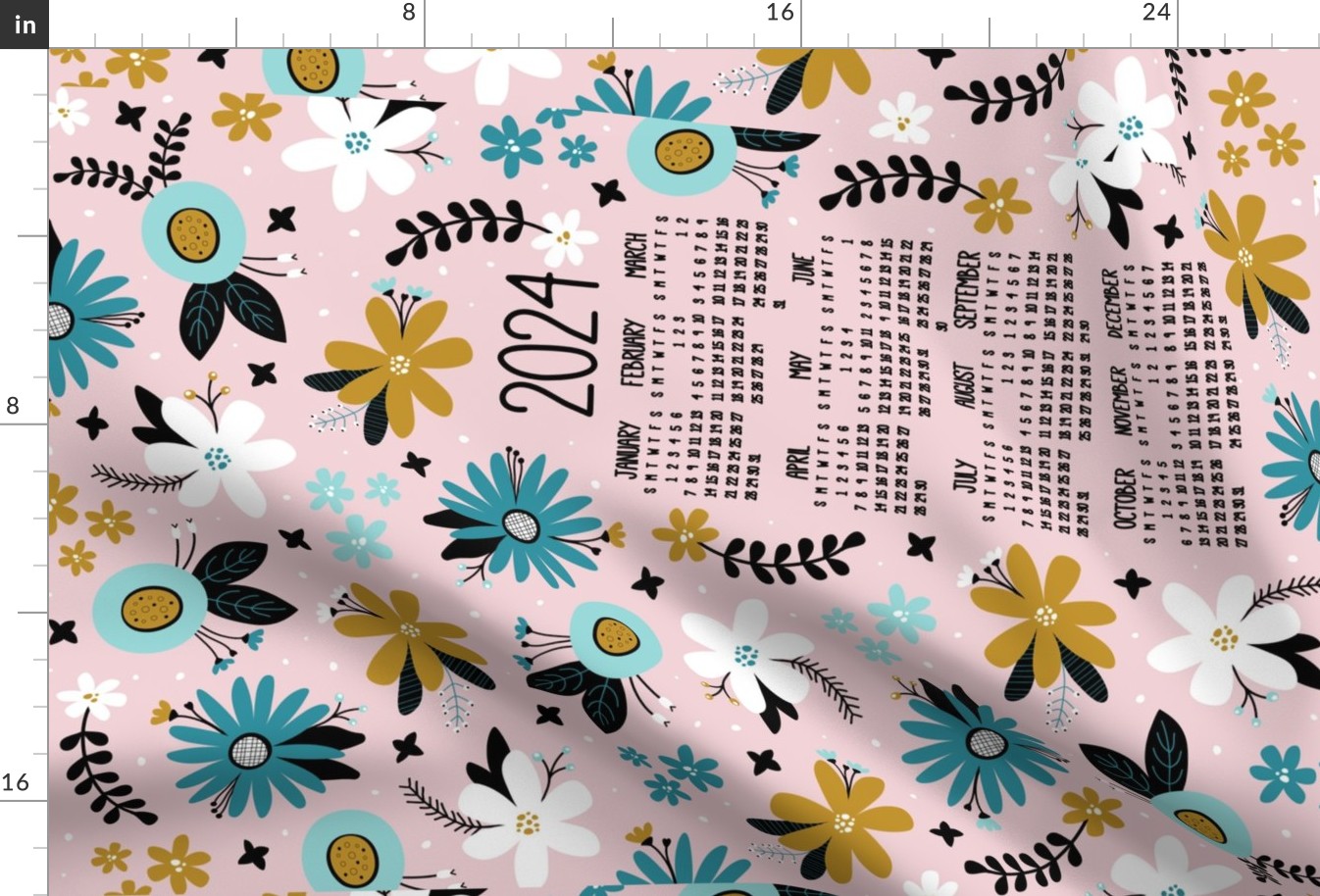 2024 Vintage Joy Floral Tea Towel Calendar