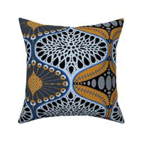 Botanical geometric seed pods blue and gold  LARGE