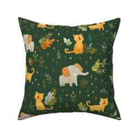 Leopards and Elephants in dark green