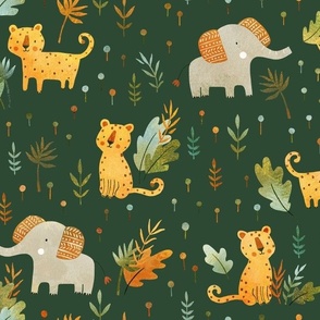 Leopards and Elephants in dark green