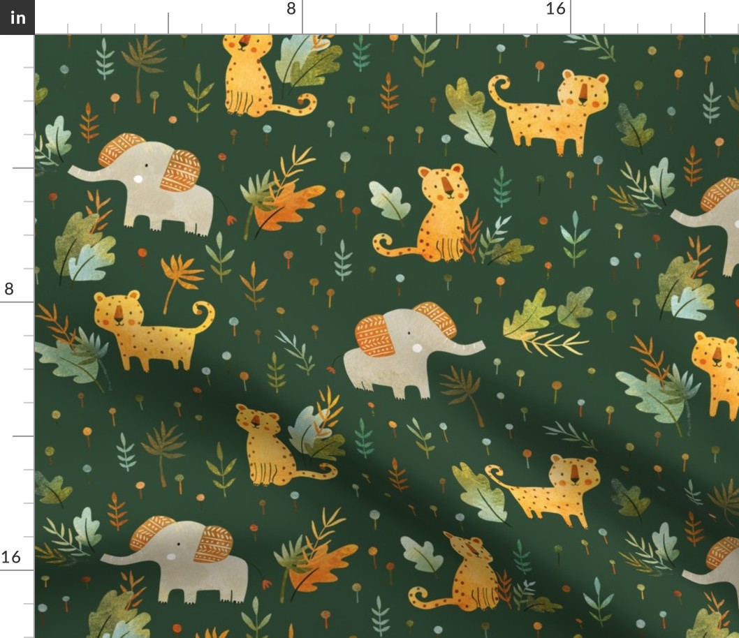 Leopards and Elephants in dark green